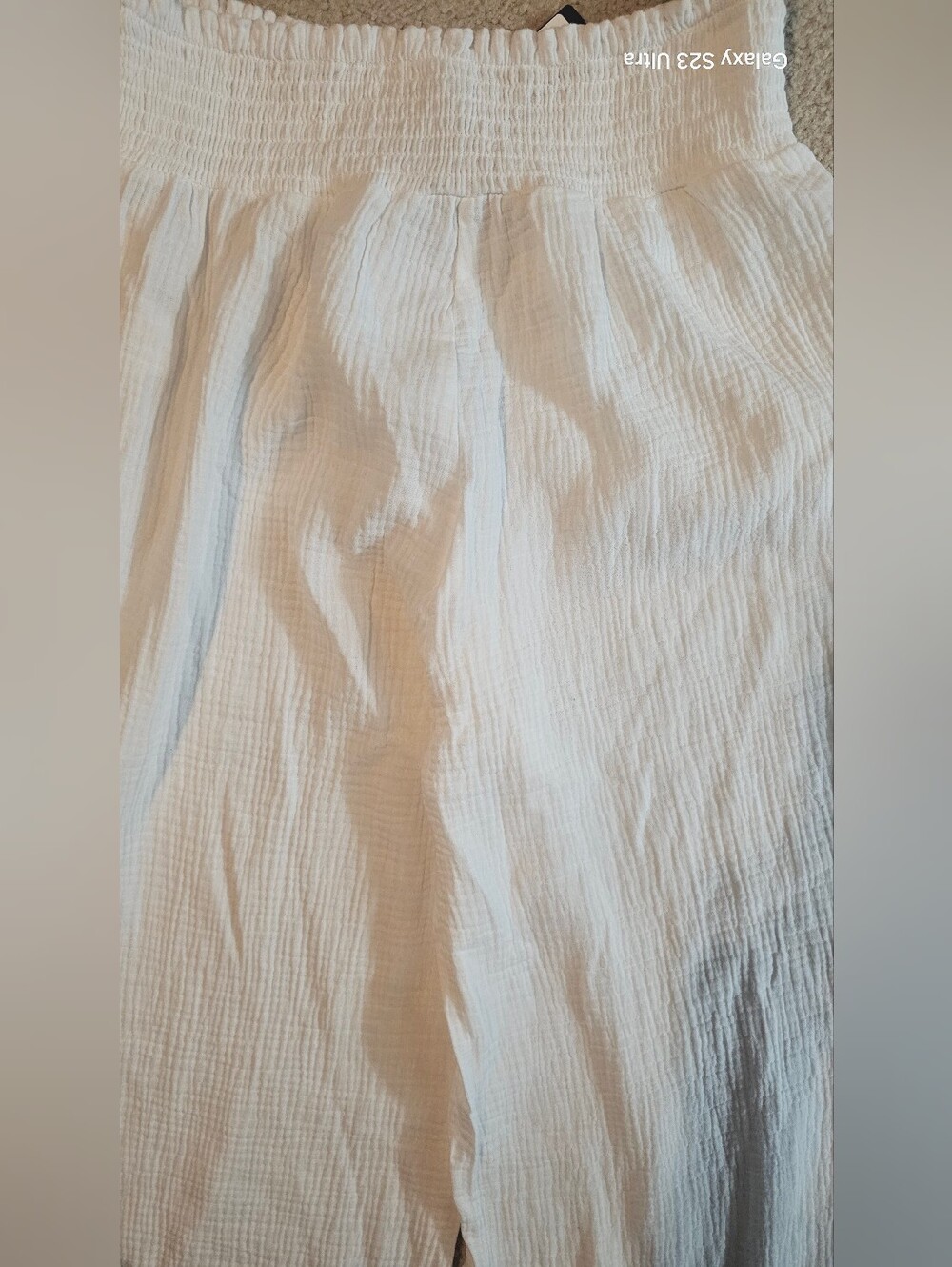 NWT..Discreet White Juniors Smocked Wide-Leg Cotton Gauze Pants size large - Picture 6 of 9